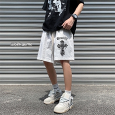 YD33268-P25港风潮牌亚麻短裤男大码棉麻五分裤男中裤沙滩裤，男装休闲裤，电商A040