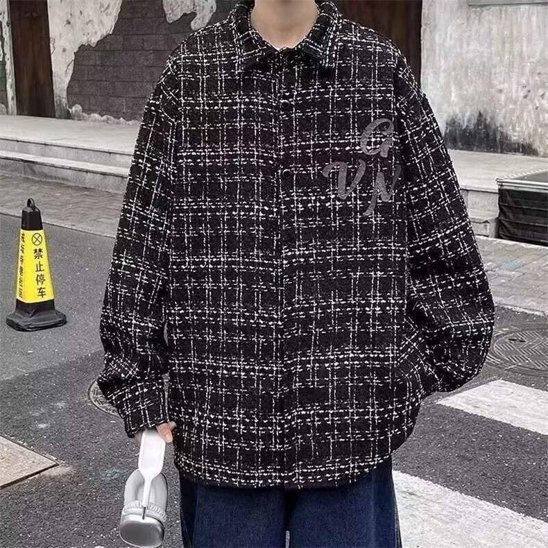 韩版小香风外套男ins衬衫领拼接夹克高级感休闲假两件上衣潮AC03,男装衬衫,星座516A