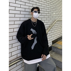 美式复古朋克摇滚印花圆领毛衣男秋冬款高街针织衫情侣潮MY49p60，男装针织衫/毛衣，电商D256-3(原A064-3)