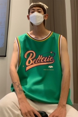 港风纯棉夏季休闲拼色螺纹印花网眼篮球背心男女T6927P35控48，男装背心/马甲，电商A268A