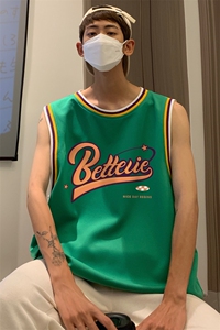 港风 纯棉夏季休闲拼色螺纹印花网眼篮球背心男女 T6927 P35控48图片