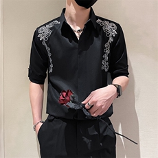 男士夏季新款男士绣花七分袖衬衫男韩版修身衬衣301A-1/CS407/P55，男装衬衫，星座301A-1