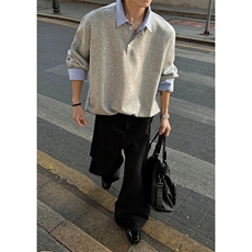 抖音得物高品质26春装美式高街假两件衬衫领长袖卫衣POLO领打底衫，男装T恤，电商A486-1