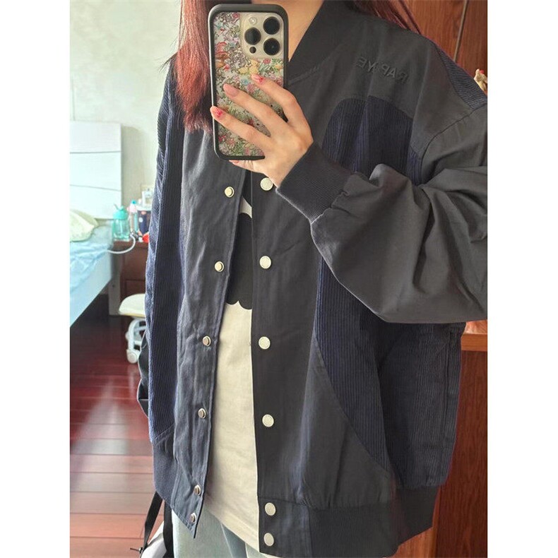 春季新款灯芯绒拼接棒球服外套男女小众设计感夹克 J676图片