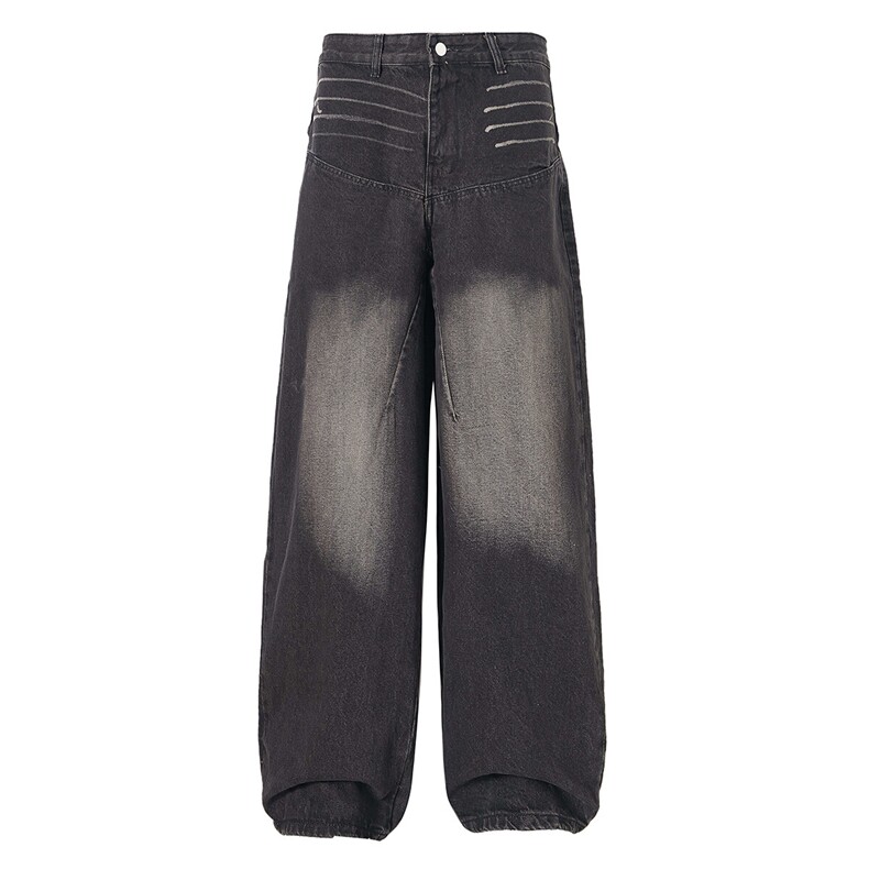 xz905-Z059#P65-（控98）美式阔腿水洗牛仔裤，男装牛仔裤，星座905