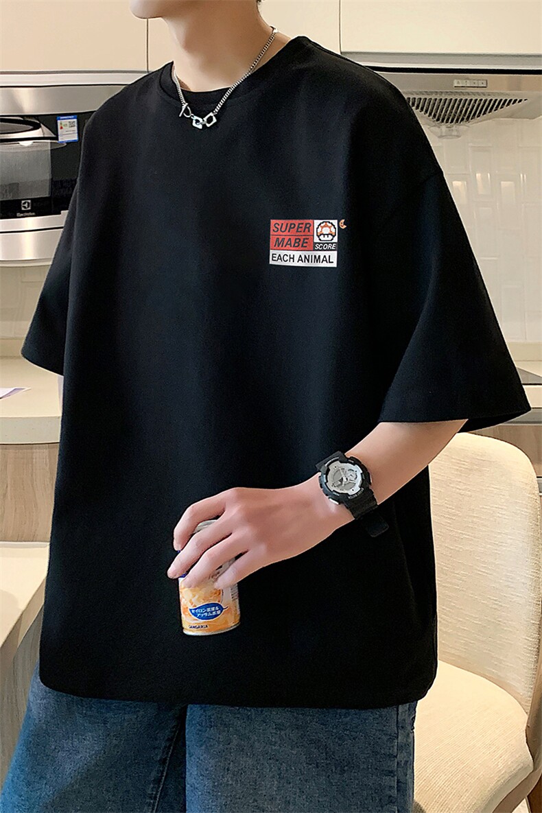 麂皮绒圆领短袖t恤男士休闲新款潮流宽松青少年上衣服A409-1,男装T恤,电商A409-1