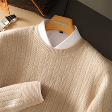 2025年秋季新款百搭男士麻花圆领长袖套头衫，男装羊绒套衫，麦纱纱羊绒