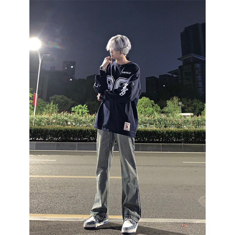 美式hiphop牛仔裤修身直筒微喇叭裤,男装牛仔裤,星座310A-4