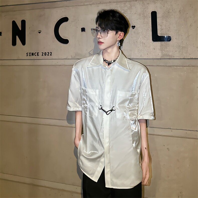 （自家图）新中式流光质感短袖衬衫男夏季小众高级感衬衣2233-P70图片