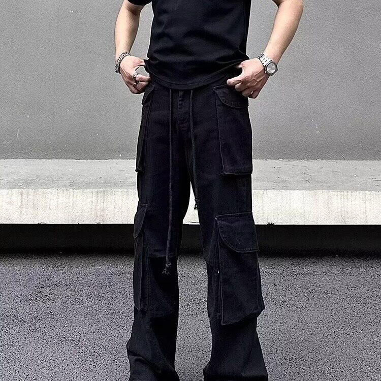 美式复古工装裤男秋季拉链设计感多口袋休闲裤男士vibe微喇裤子潮图片