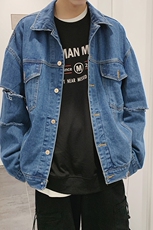 早春破洞外套in港风牛仔夹克宽松韩版百搭上衣D309-2Y，男装夹克，电商D321A