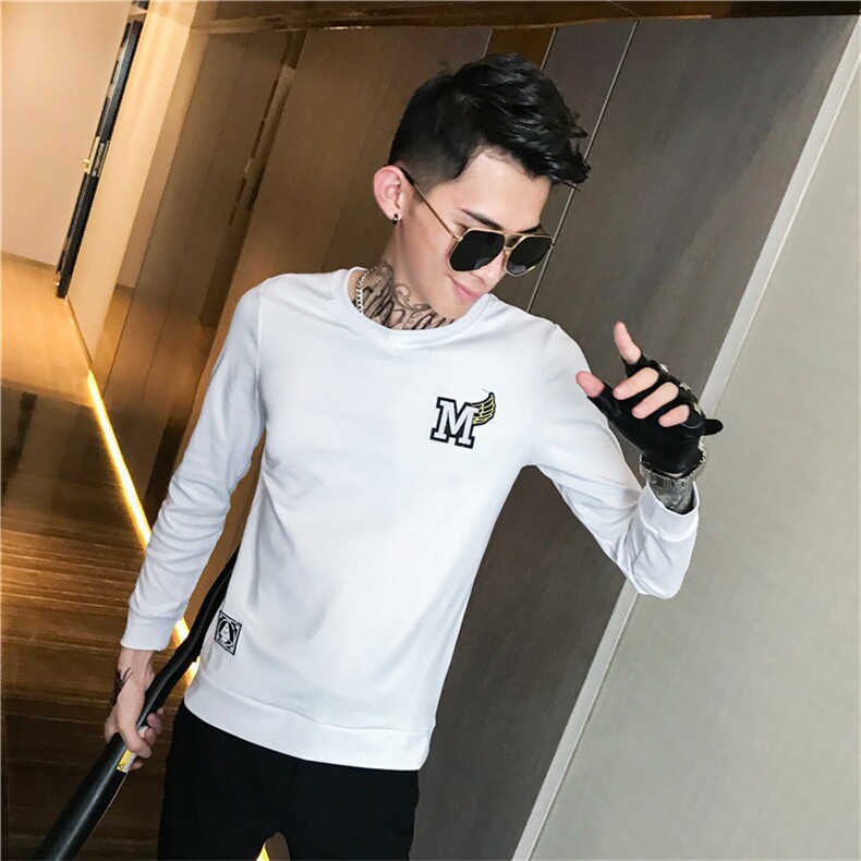 秋季新款男装长袖T恤精神小伙社会人绣标打底小衫C301B-CT01,男装T恤,电商C301B
