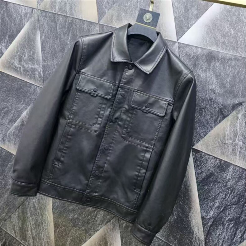 (网络图)秋季机车皮衣男士口袋痞帅百搭修身外套313B-6607皮-P125图片