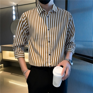条纹七分袖衬衣新品轻熟风男装韩版修身高级感衬衫男士C156-6-7图片