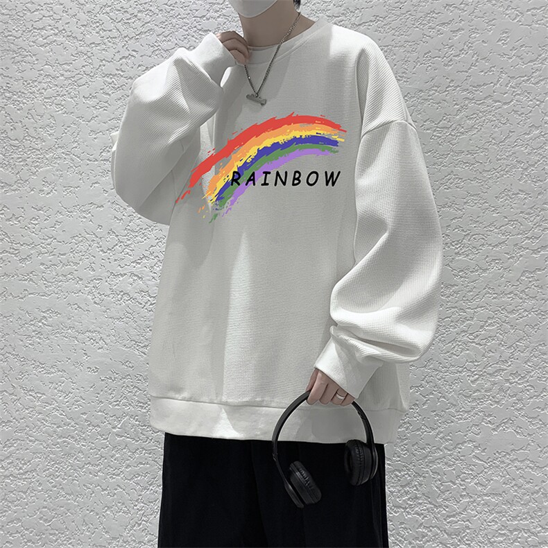 华夫格卫衣圆领卫衣男大码长袖t恤男外套HW76064-P30加绒款-P40,男装卫衣,电商A040