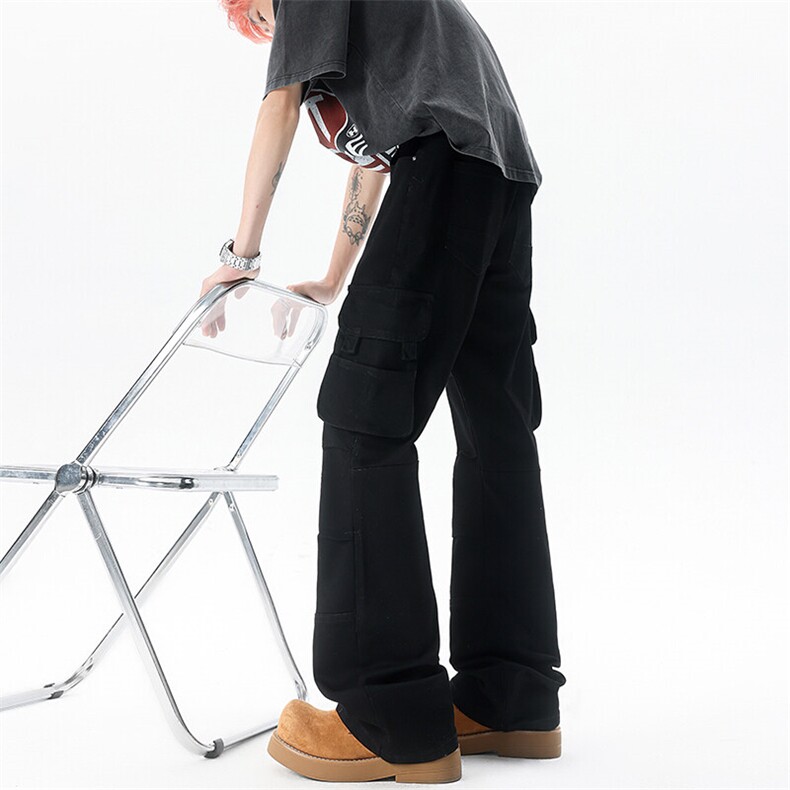 牛仔工装裤男190cm115高个子加长微喇裤修身显瘦伞兵裤KZ040P65,男装工装外套,电商B312