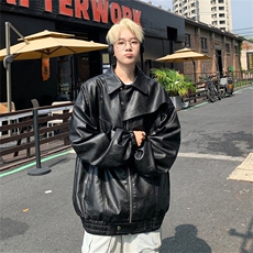 XJ415-特75控138机车皮衣外套男美式设计感潮牌宽松痞帅皮夹克，男装夹克，电商B370
