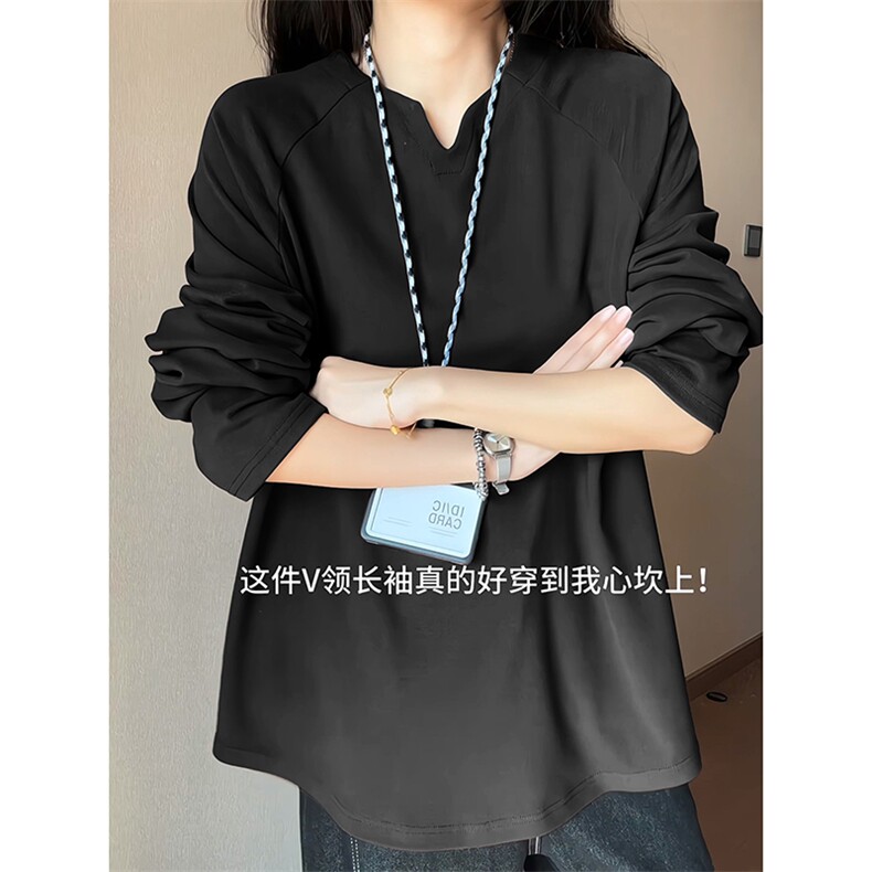 软糯亲肤慵懒百搭长袖T恤韩系设计感小众V领上衣HY905TP20无差价,男装T恤,电商A102B