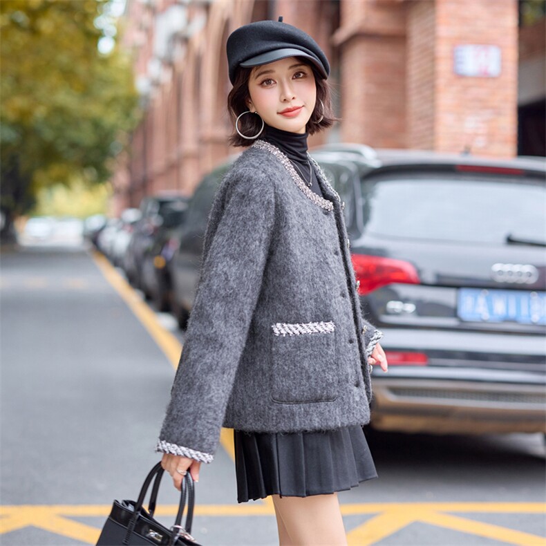 小香风短款羊毛呢羽绒外套女2025冬季新款超好看重工加厚毛呢外套,女装羽绒服,雅静靓衣