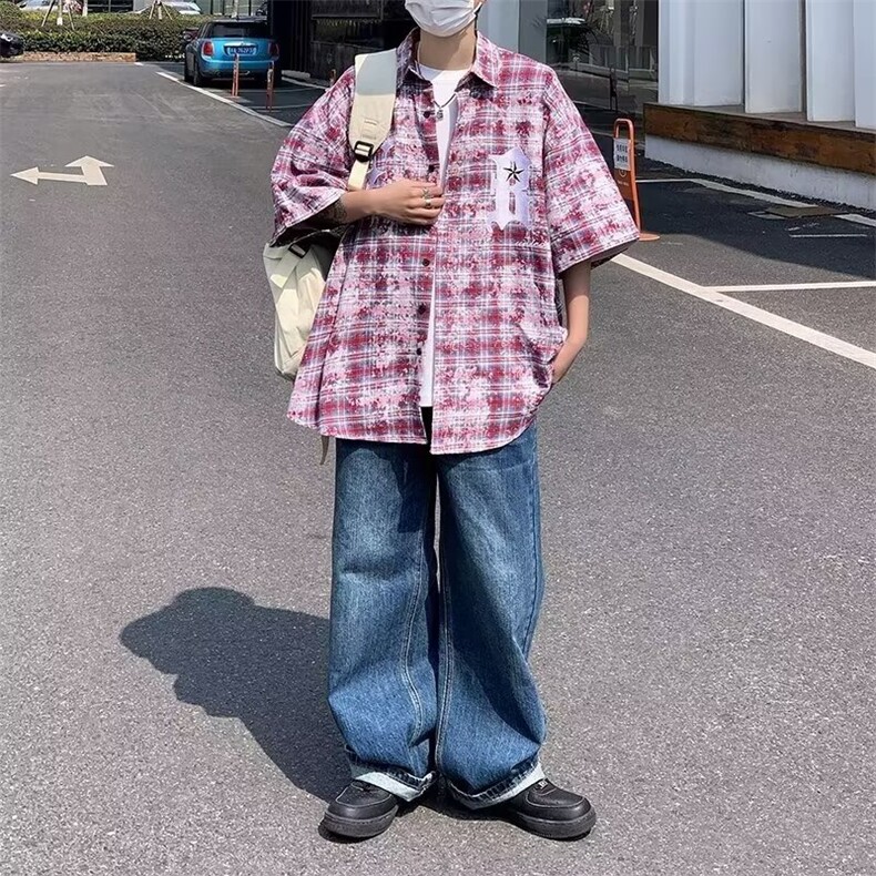短袖衬衫外套男春秋港风百搭工装男休闲宽松短袖衬衣,男装衬衫,星座716-3