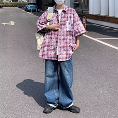 短袖衬衫外套男春秋港风百搭工装男休闲宽松短袖衬衣，男装衬衫，星座716-3