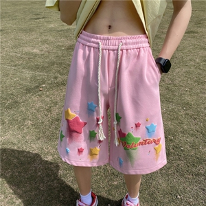 抖音品质夏季新款发泡星星印花宽松短裤B315-K24114-特p30控58图片