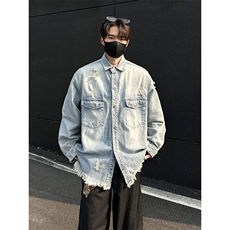 潮牌牛仔服外套男翻领破洞宽松上衣青年春新款休闲夹克JK1175-P70，男装夹克，星座1103-3