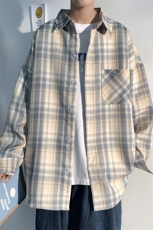 冬季加绒加厚格子衬衫男港风大码休闲宽松百搭长袖衬衫C33031-P50，男装衬衫，电商A001