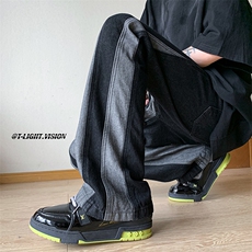 B221美式ins高街小众情侣个性款拼接微喇牛仔裤LK23095-P65控88，男装牛仔裤，电商B221