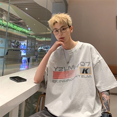 港风条纹印花设计短袖T恤男DT77779P18块特价控38：供抖音视频，男装T恤，星座227-7