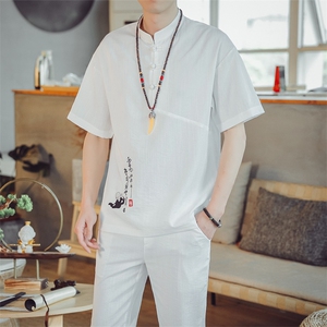 夏季套装男士两件套风复古唐装名族风T恤A334-TZ026-P60图片