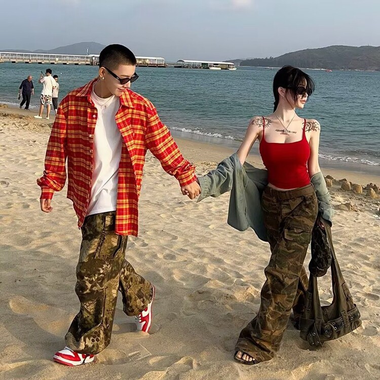 红色格子长袖衬衫外套衬衣女2025新款春秋季法式上衣开春小众穿搭,男装衬衫,星座218-8