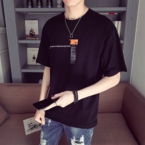 404-T04 2021新款贴标T恤休闲半袖男T短袖男 白色图片