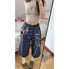 【有货】N1241CC-特P53美式3D链条彩色印花七分牛仔短裤男女，男装牛仔裤，星座1007（原301D）
