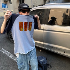 抖音得物高品质二开240克宽松纯棉美式潮牌插肩袖拼接短袖T恤，男装T恤，电商A486
