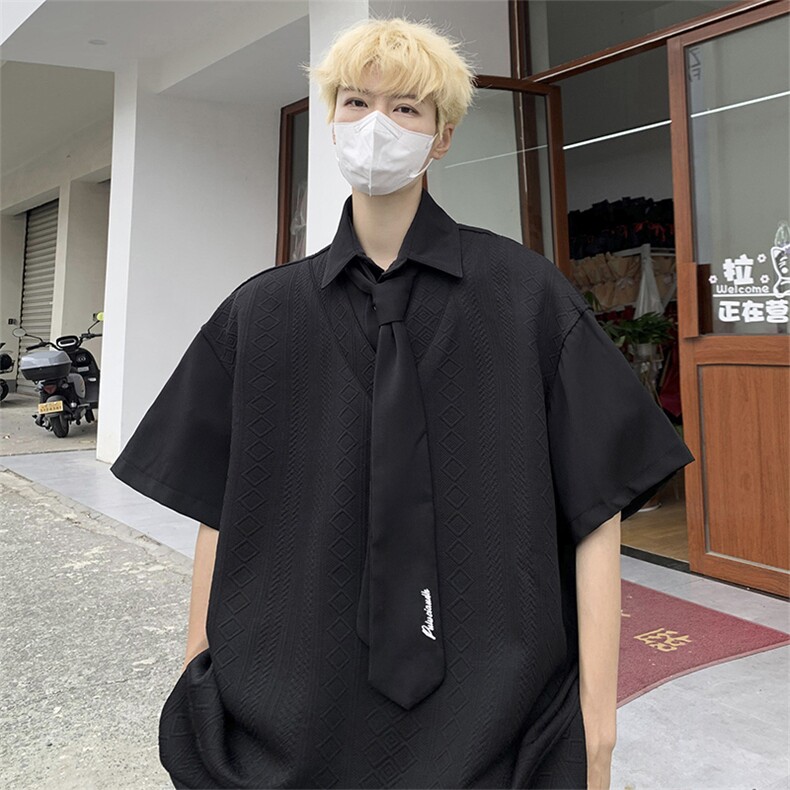 T1271-P42学院风夏季宽松假两件短袖配领带,男装T恤,星座1501-1