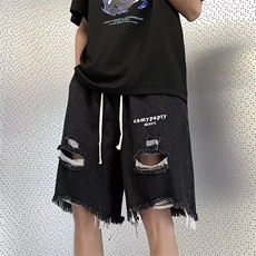 牛仔短裤男韩版潮流破洞高街帅气2023夏季新款ins五分裤RK550-P36，男装牛仔裤，星座412-3