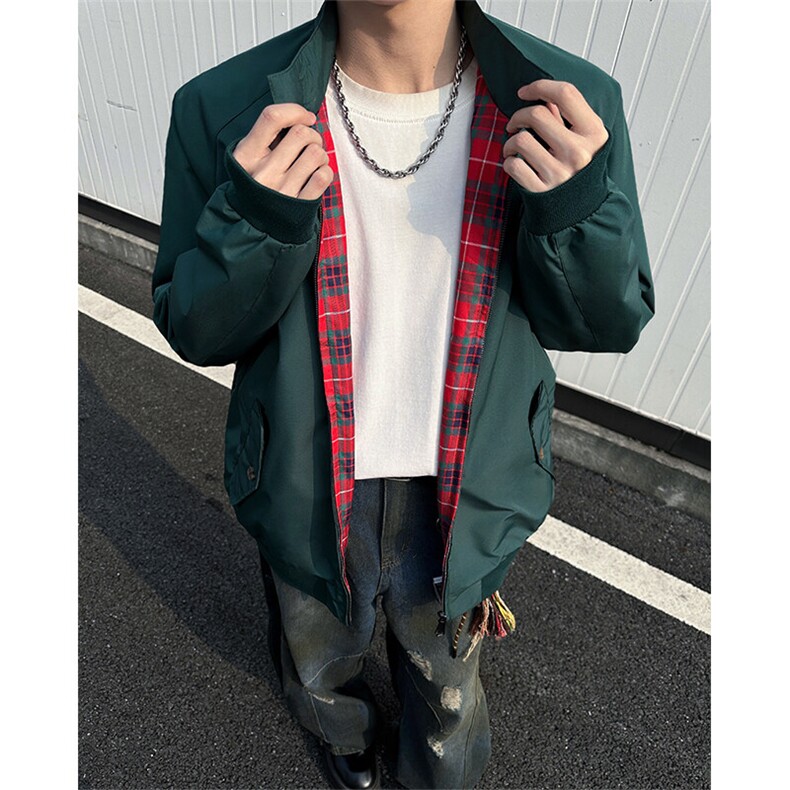 8XL-M美式复古棒球服外套男特大码潮牌双拉链立领夹克衫JK005P85,男装夹克,电商B312