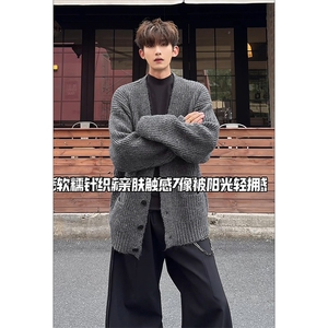 港风日常竖纹显纹理开衫毛衣复古版型藏质感上衣HY837TP55控89图片