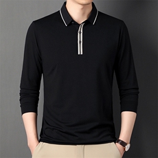 商务休闲长袖t恤男士polo衫秋季2024新款翻领时尚潮牌上衣服，男装T恤，电商B212（原钱塘6029）