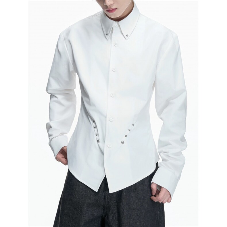 C316CS8542P65春夏新款衬衫订扣个性骑士衬衣长袖白色衬衫，男装衬衫，电商C316
