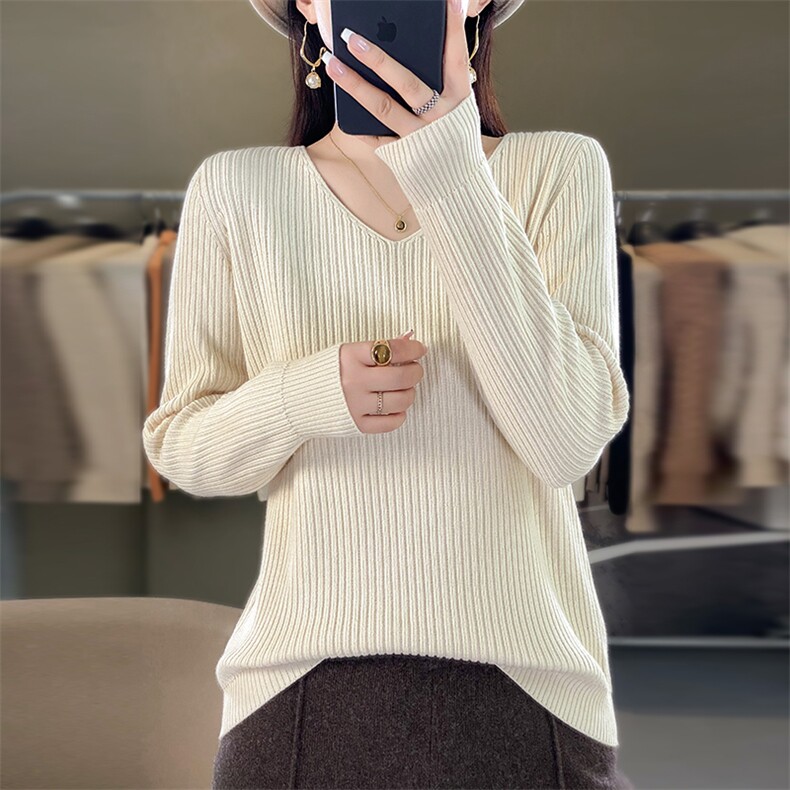 100%纯棉圆领打底衫女2025秋冬重磅加厚内搭毛衣宽松休闲针织衫潮,针织衫/毛衣,阁惠羊绒