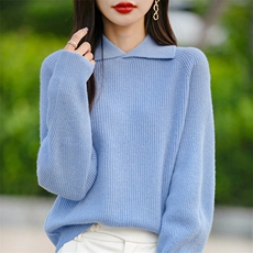 重磅加厚翻领毛衣女长袖保暖针织打底衫插肩袖休闲减龄毛衫24新款，女装针织衫/毛衣，佳绒包芯纱店
