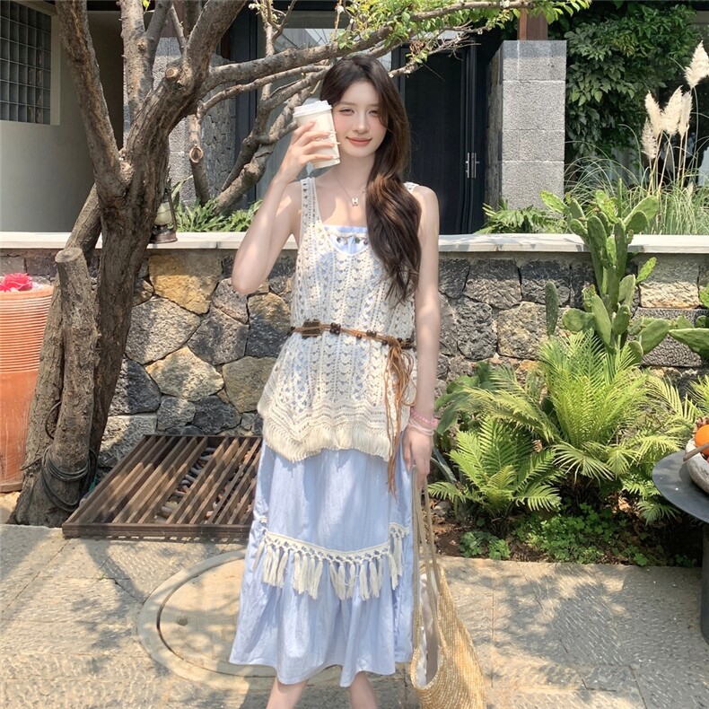 ：夏装新款甜美吊带连衣裙镂空背心两件套2C135-8816P145K218,女装连衣裙,2C135