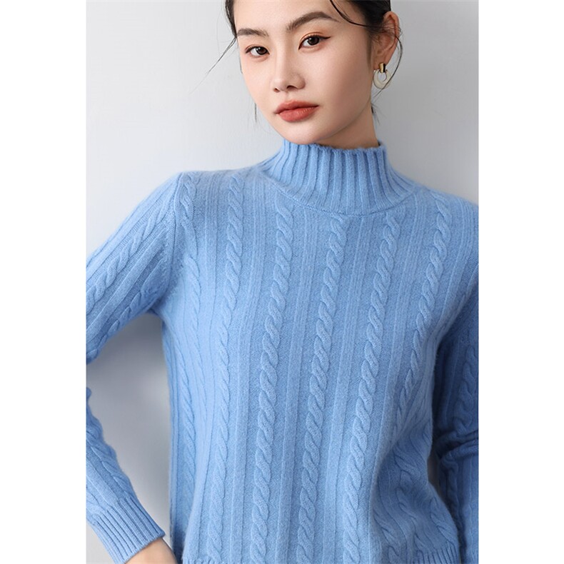 秋冬新款高领麻花毛衣女宽松显瘦百搭时尚羊毛衫,女装羊毛衫,琳尚羊绒