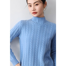 秋冬新款高领麻花毛衣女宽松显瘦百搭时尚羊毛衫，女装羊毛衫，琳尚羊绒
