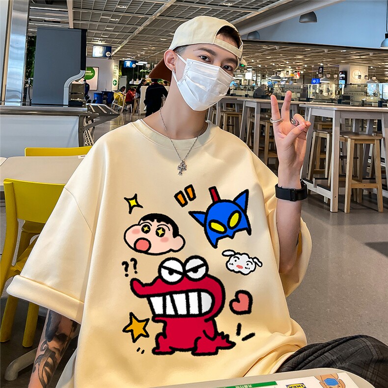 港风新款夏季时尚百搭圆领宽松卡通印花纯棉短袖T恤T61113P30控48,男装T恤,电商A268A