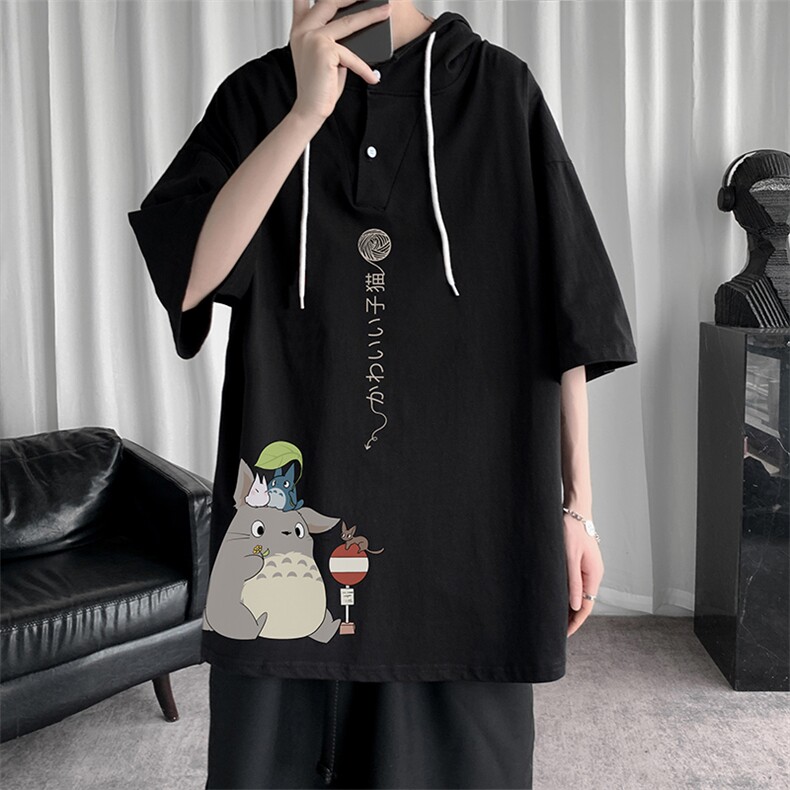 LD54152-P45连帽短袖t恤男大码胖子带帽五分袖中袖,男装T恤,电商A040
