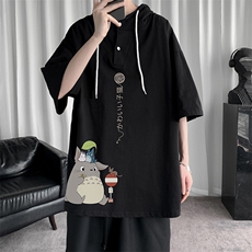 LD54152-P45连帽短袖t恤男大码胖子带帽五分袖中袖，男装T恤，电商A040