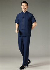 风夏季新款中老年男士短袖唐装太极服中式刺绣立领休闲套装，男装中老年男装，钱塘723